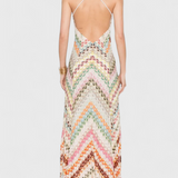 Agustina - Vestido largo de encaje con escote en V y patrón de zig-zag