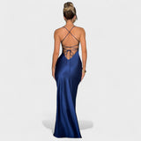 Elena - Vestido de satén azul