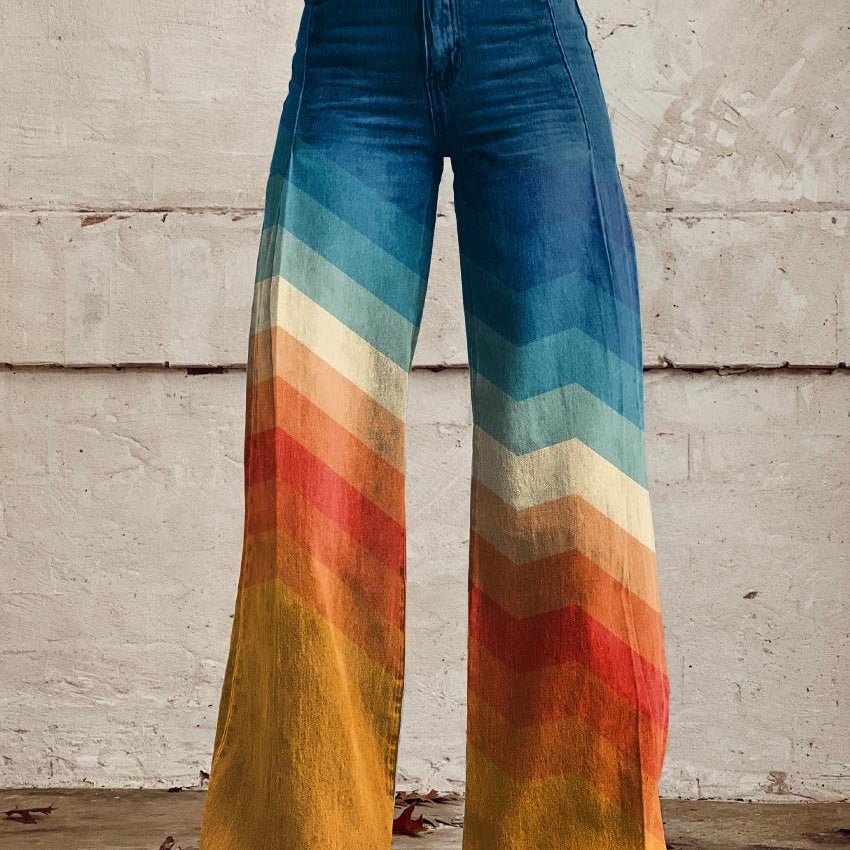 Léa - Pantalones Elegantes Retro Zigzag