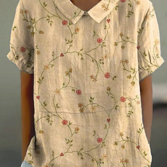 JANE™ | Bluza od pamuka i lana sa pastirskim cvetnim motivom