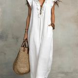 Korina - Vestido Maxi Boho de Lino Vaporoso