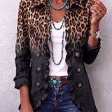 Colette | Blazer negro con patrón de leopardo y volantes