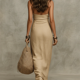 Avelina™ – Vestido largo y voluminoso de algodón y lana, cuello americano