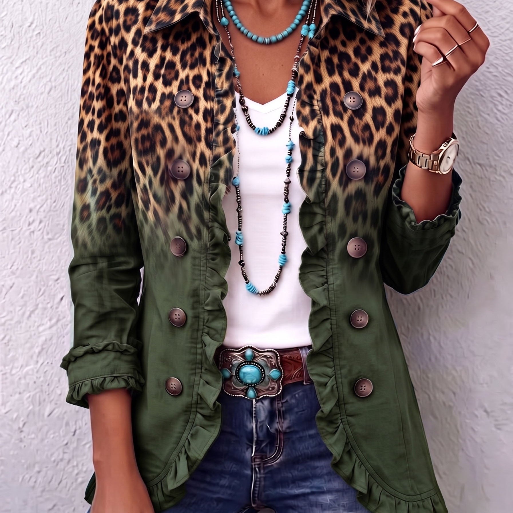 Chantal | Blazer con Degradado y Patrón de Leopardo con Encajes