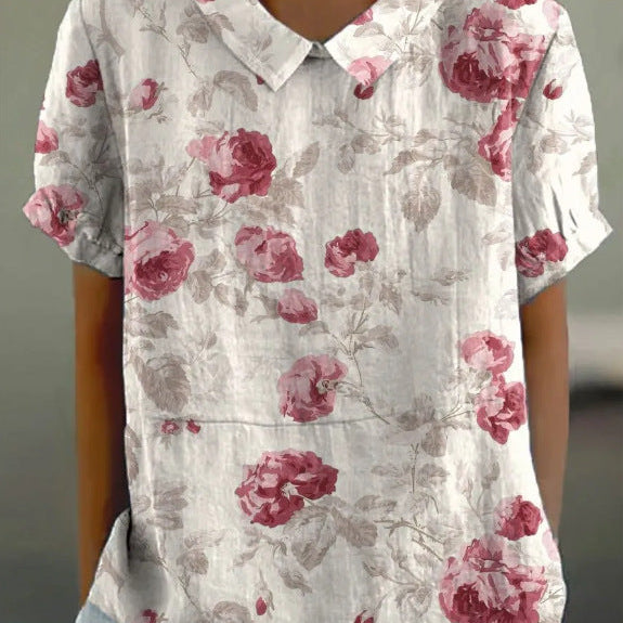 JANE™ | Bluza od pamuka i lana sa pastirskim cvetnim motivom