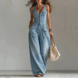 Violante - Mono de denim sin mangas con escote en V