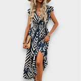 Milena | Vestido con Estampado Total y Cintura Plisada